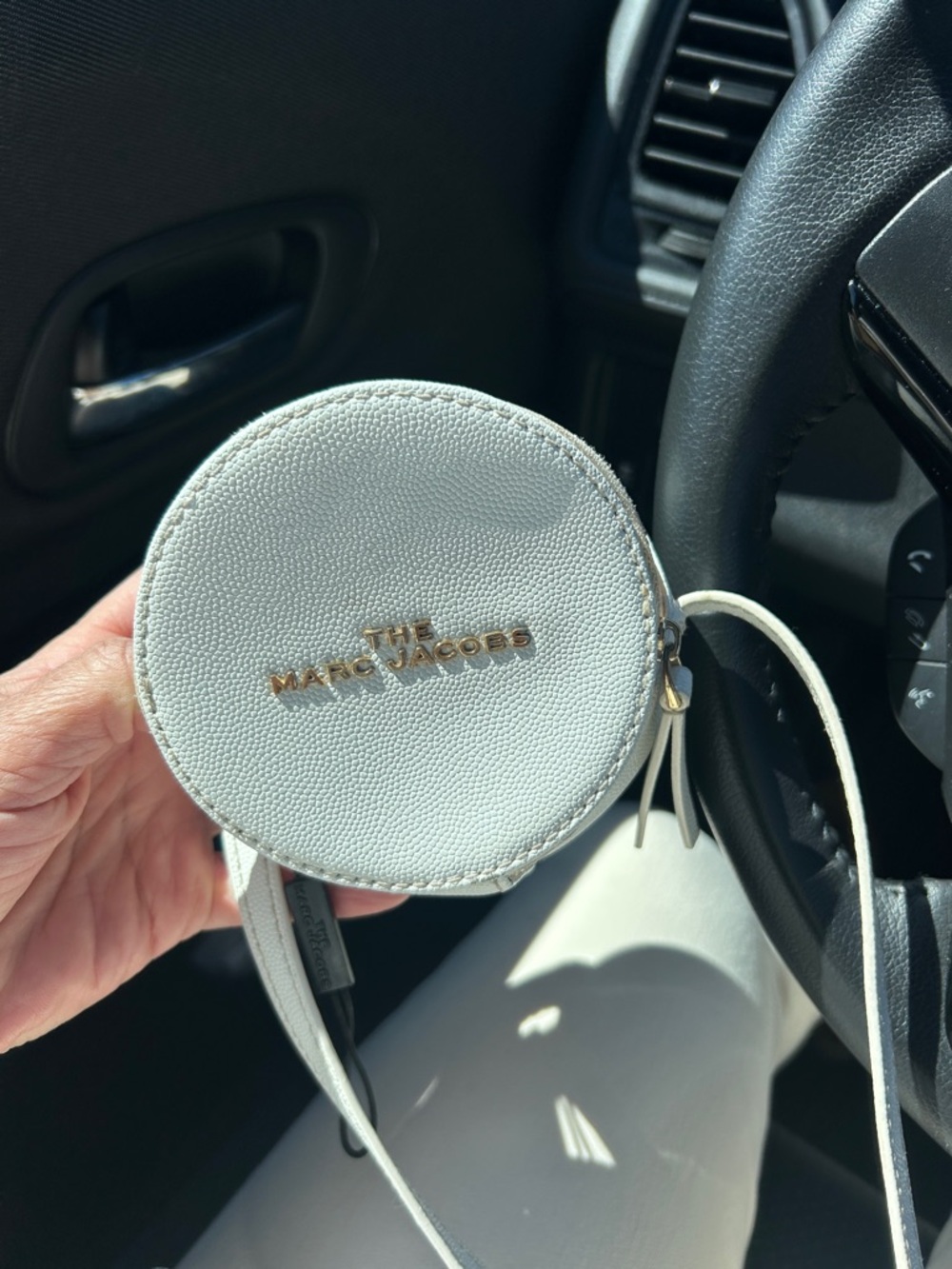 Marc Jacobs White Round Mini Crossbody Pouch with Gold Logo